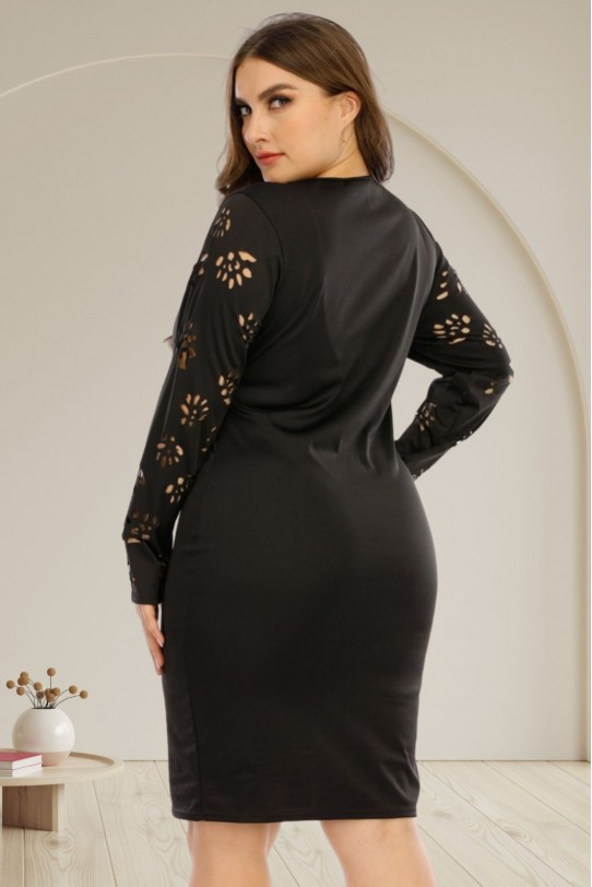 Черна макси рокля с лазерно изрязани флорални елементи