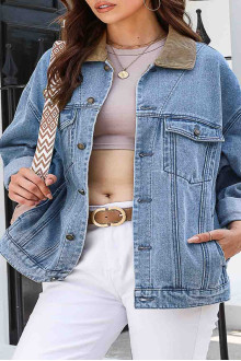 Retro plus size denim jacket with vintage denim collar