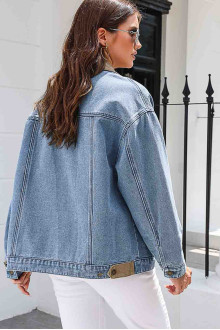 Retro plus size denim jacket with vintage denim collar