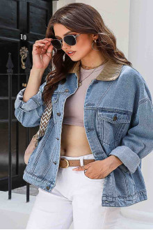 Retro plus size denim jacket with vintage denim collar