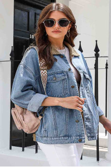 Retro plus size denim jacket with vintage denim collar