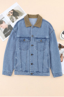 Retro plus size denim jacket with vintage denim collar