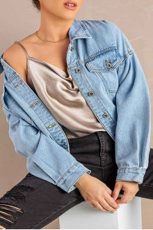 Loose light plus size denim jacket with dropped shoulders