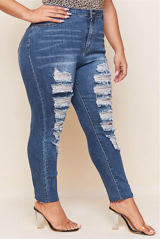 High waist ripped plus size jeans