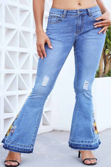 Charleston plus size jeans with sunflower embroidery