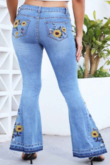 Charleston plus size jeans with sunflower embroidery