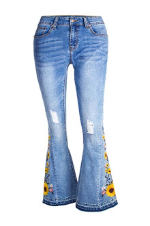 Charleston plus size jeans with sunflower embroidery