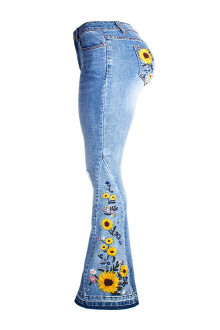 Charleston plus size jeans with sunflower embroidery