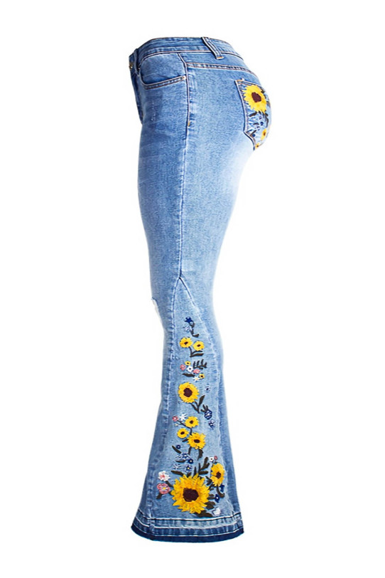 Charleston plus size jeans with sunflower embroidery