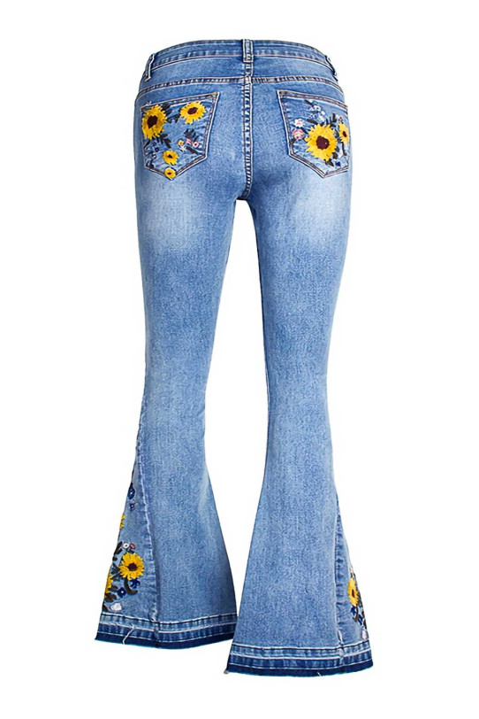 Charleston plus size jeans with sunflower embroidery