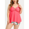 Peach tankini plus size swimsuit and floral shorts