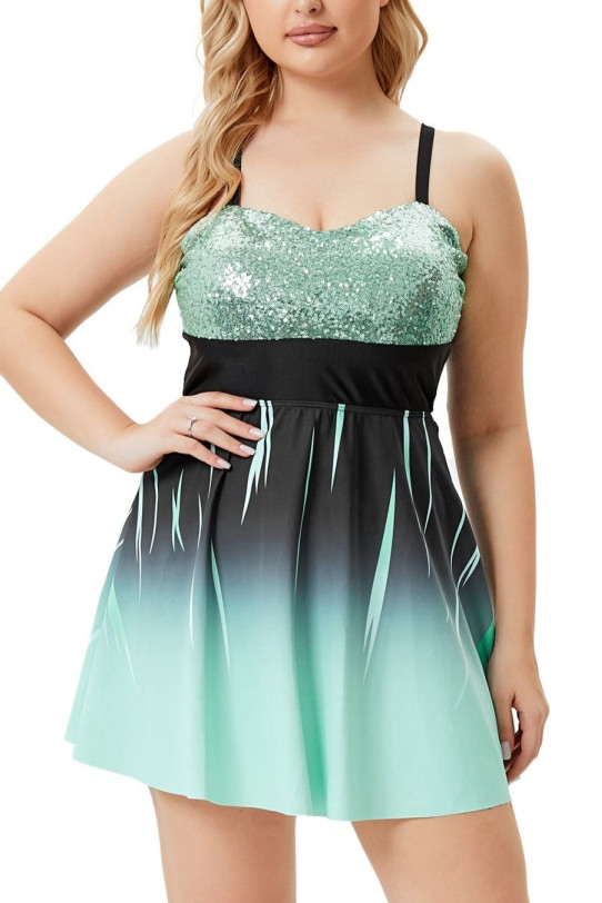 Elegant plus size swimsuit with sequins and ombre print