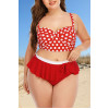 Women's retro style red half-length plus size swimsuit