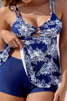 Royal blue tankini swimsuit with white floral print