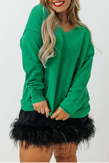 Sheer green V-neck plus size sweater