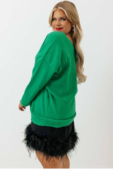 Sheer green V-neck plus size sweater