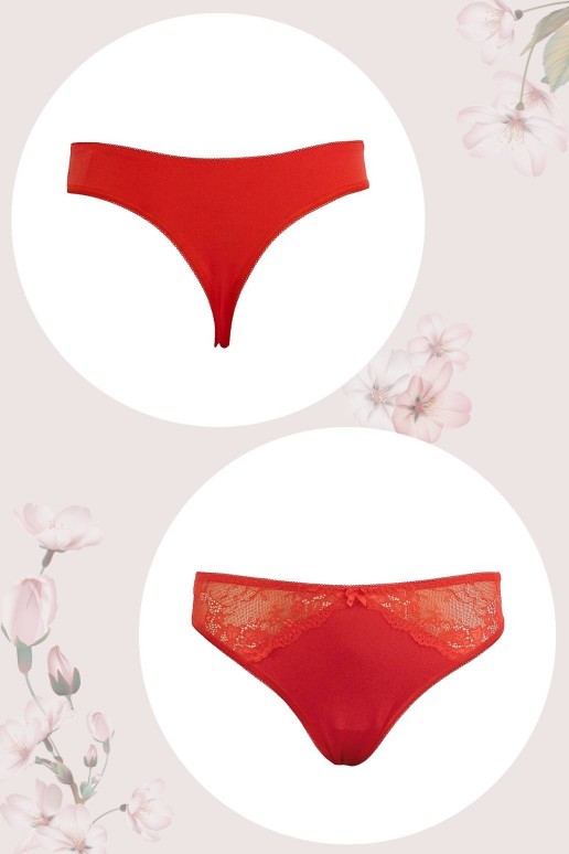 Thongs with deep waist and lace in red
