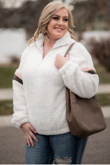 White maxi sweatshirt with light stripes on the sleeves