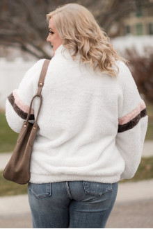 White maxi sweatshirt with light stripes on the sleeves