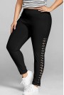 Black super stretch plus size leggings with eyelets and ties