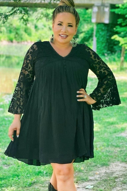 Black plus size dress with lace sleeves
