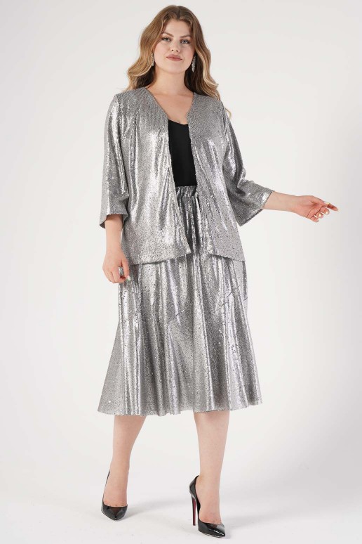 Luxurious silver plus size cardigan-jacket