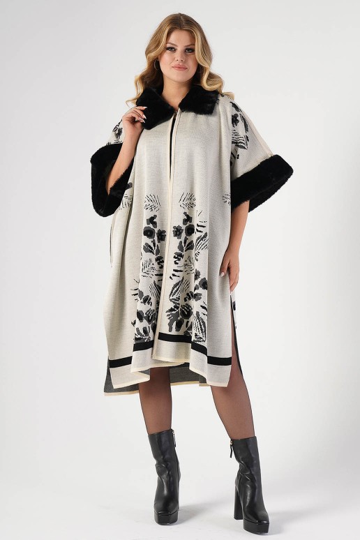 Luxurious short sleeve plus size coat in white and black