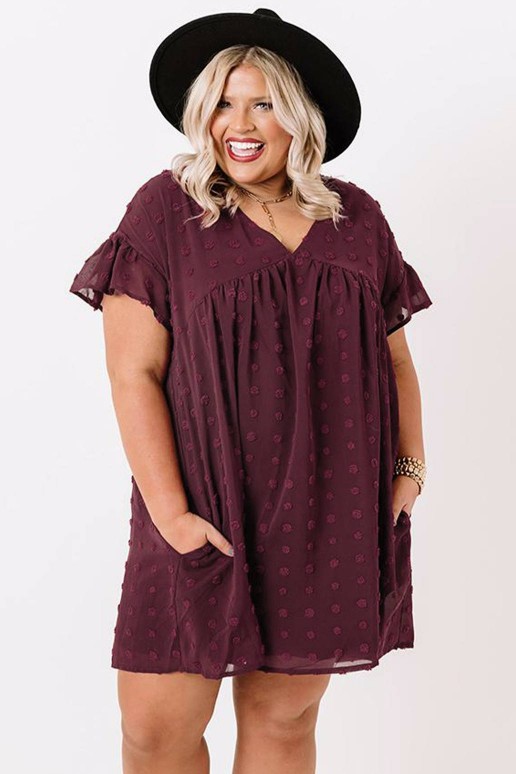 Summer plus size dress in red with embossed dots