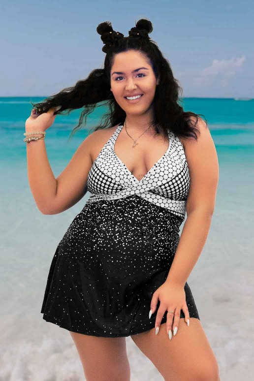 Maxi dress-swimsuit in black and white