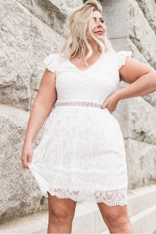 White plus size dress with openwork embroidery and lace