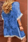 Синя плажна рокля в бохо стил с плетена бродерия