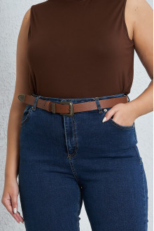 Brown plus size belt with metal buckle