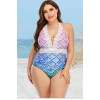 One piece plus size swimsuit with mermaid print and embroidery