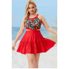 Red floral print plus size tankini and shorts