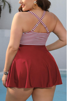 Modern two-piece swimsuit with red color and stripes