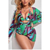 Geometric print plus size swimsuit and beach shirt set