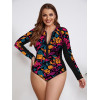 Long Sleeve Floral Print One Piece Swimsuit