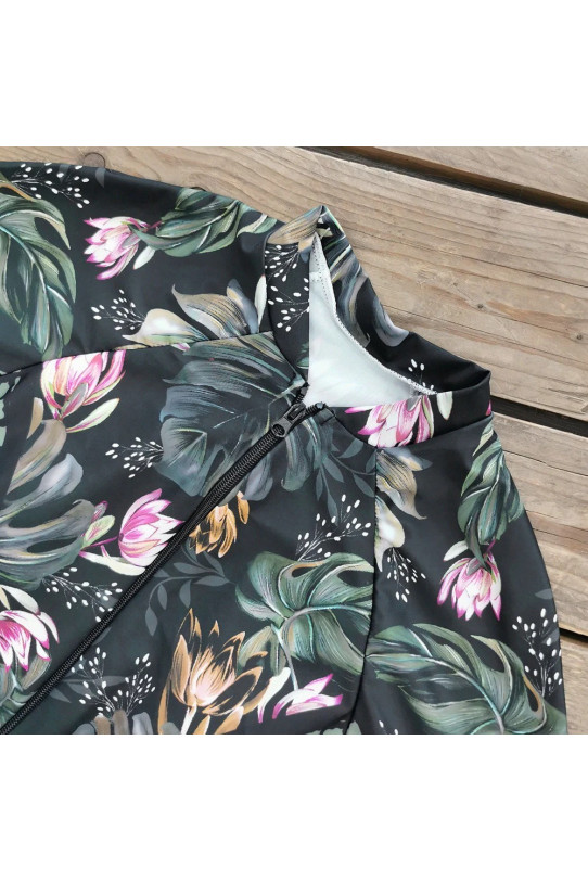 Long sleeve plus size swimsuit with water lily print