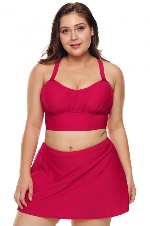 Skirt-type plus size sweamwear halves in red