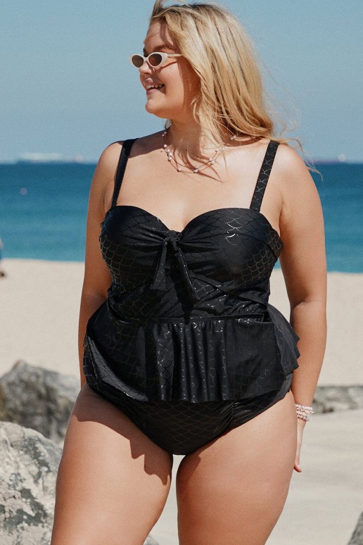 Plus size swimsuit with mermaid print in black