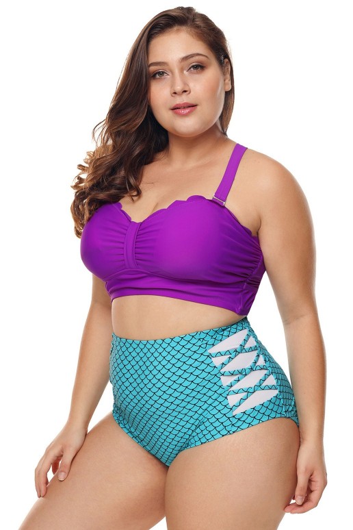 High-rise Fish Scale Plus Size swimsuit