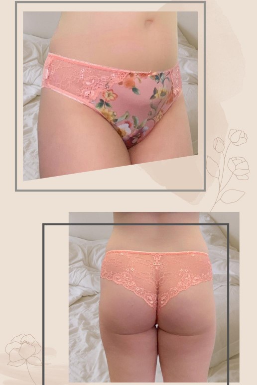 Luxurious Brazilian lace and microfiber in pink with floral print