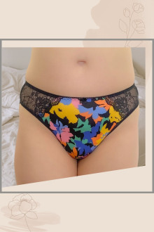 Luxurious Brazilian lace and microfiber in black with colourful print