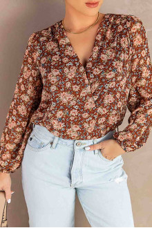 Long sleeve plus size blouse with roses print in earth tones