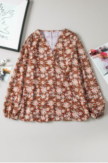 Long sleeve plus size blouse with roses print in earth tones