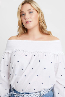 BARDOT TOP IN EMBROIDERED DOBBY