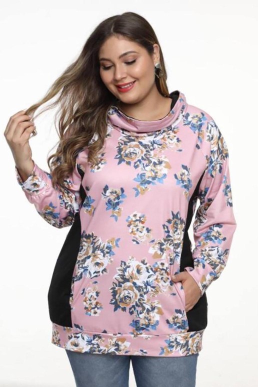 Plus size pink sweatshirt with floral print