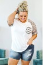 Summer white T-shirt with leopard sleeves