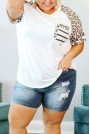 Summer white T-shirt with leopard sleeves
