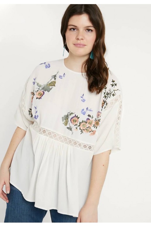 SMOCK TOP WITH BLOSSOM EMBROIDERY